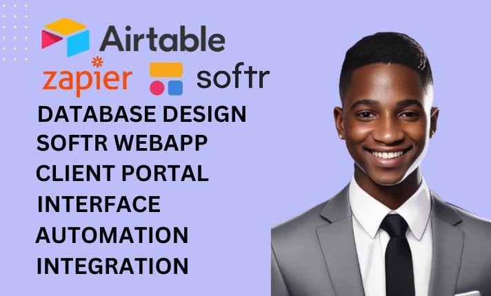 I Will Create an Airtable Database, Softr Web App, and Zapier Automation Client Portal Integration