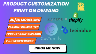 I Will Setup Zakeke, TeeInBlue, Customily, and Shopify Product Customization with 3D Modeling