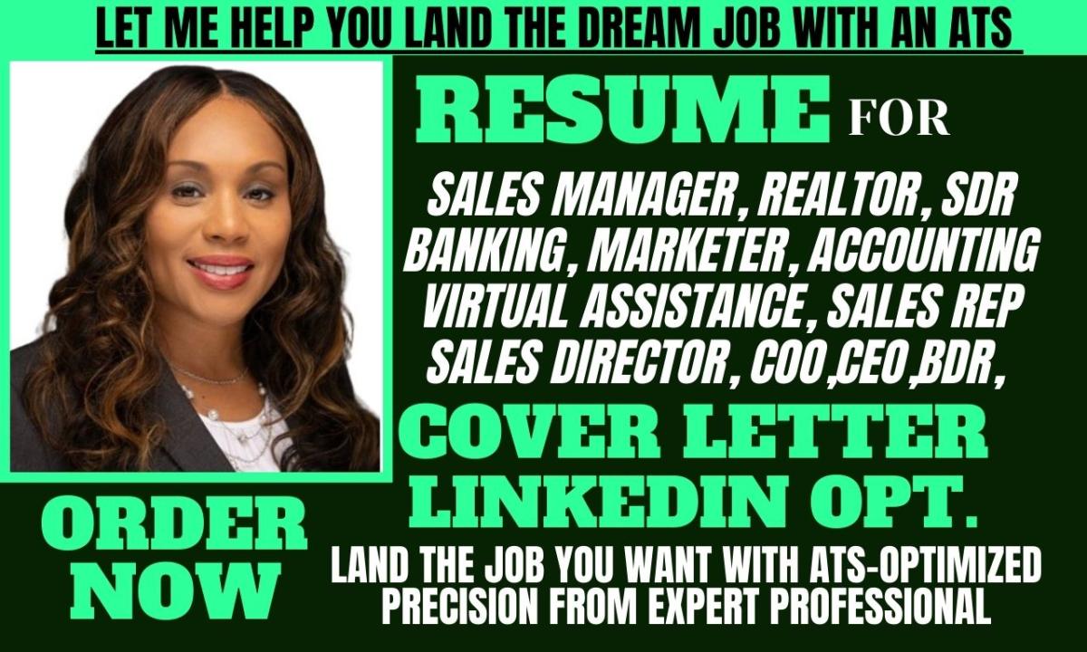 I Will Craft a Professional Resume for Sales, Sales Executive, Sales Manager, Finance, Marketing, and SDR