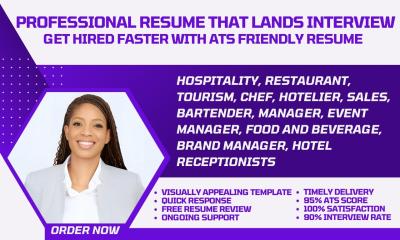 I Will Write a Hospitality, Tourism, Sales, Manager, Hotelier, Chef, Bartender Resume