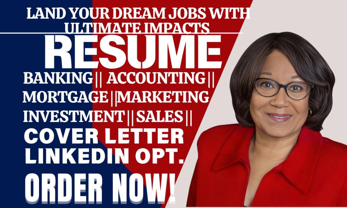 I will write sales, finance, marketing, executive CEO, svp, cto, cfo, banking resume