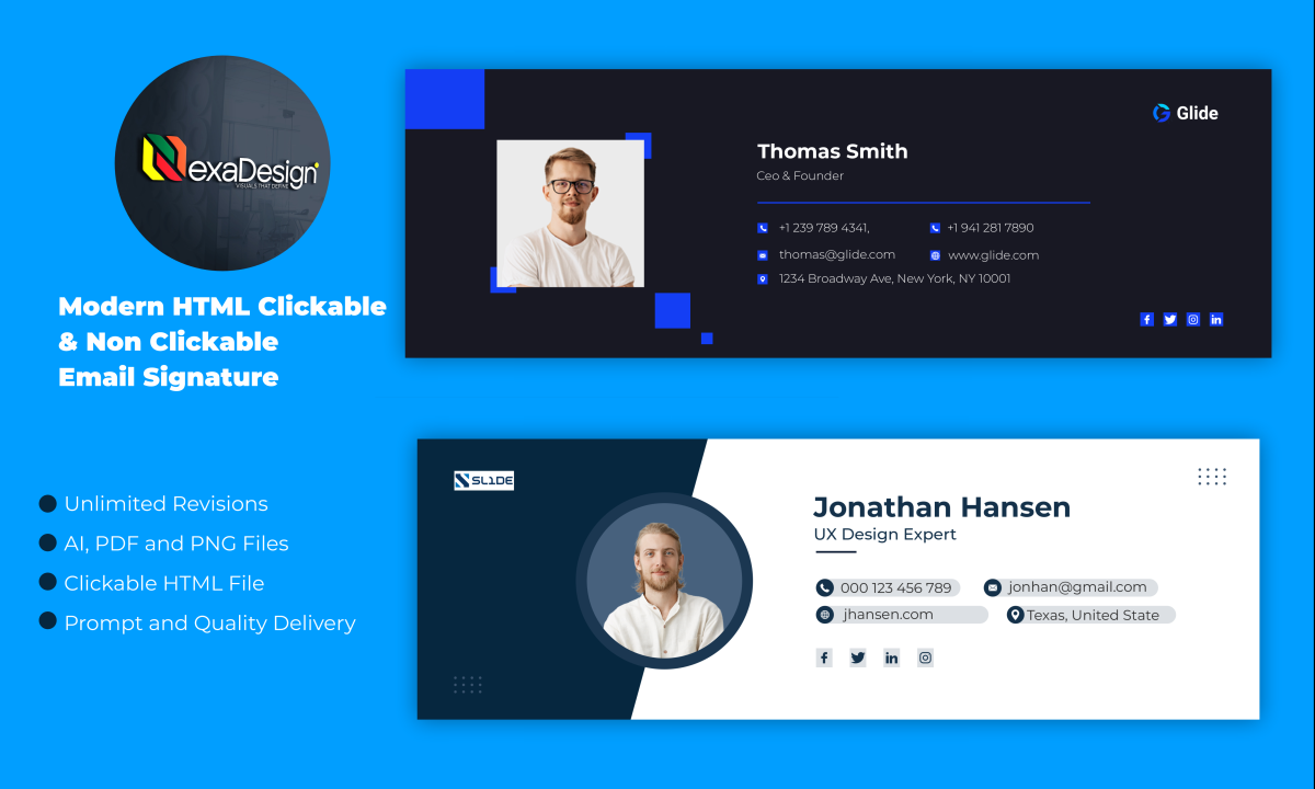 I Will Create a Modern and Trendy HTML Clickable and Non-Clickable Email Signature