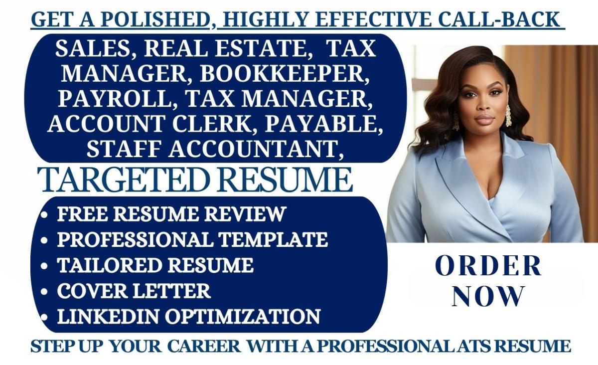 I Will Craft a Professional Resume for Sales, Real Estate, Attorney, Bookkeeper, and Tax Property Manager