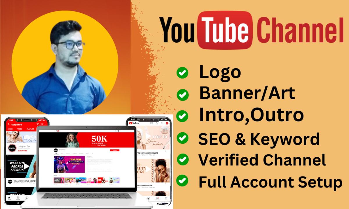 I Will Design and Launch Your YouTube Channel with Custom Logo, Banner, Intro, Outro, and Video SEO Optimization