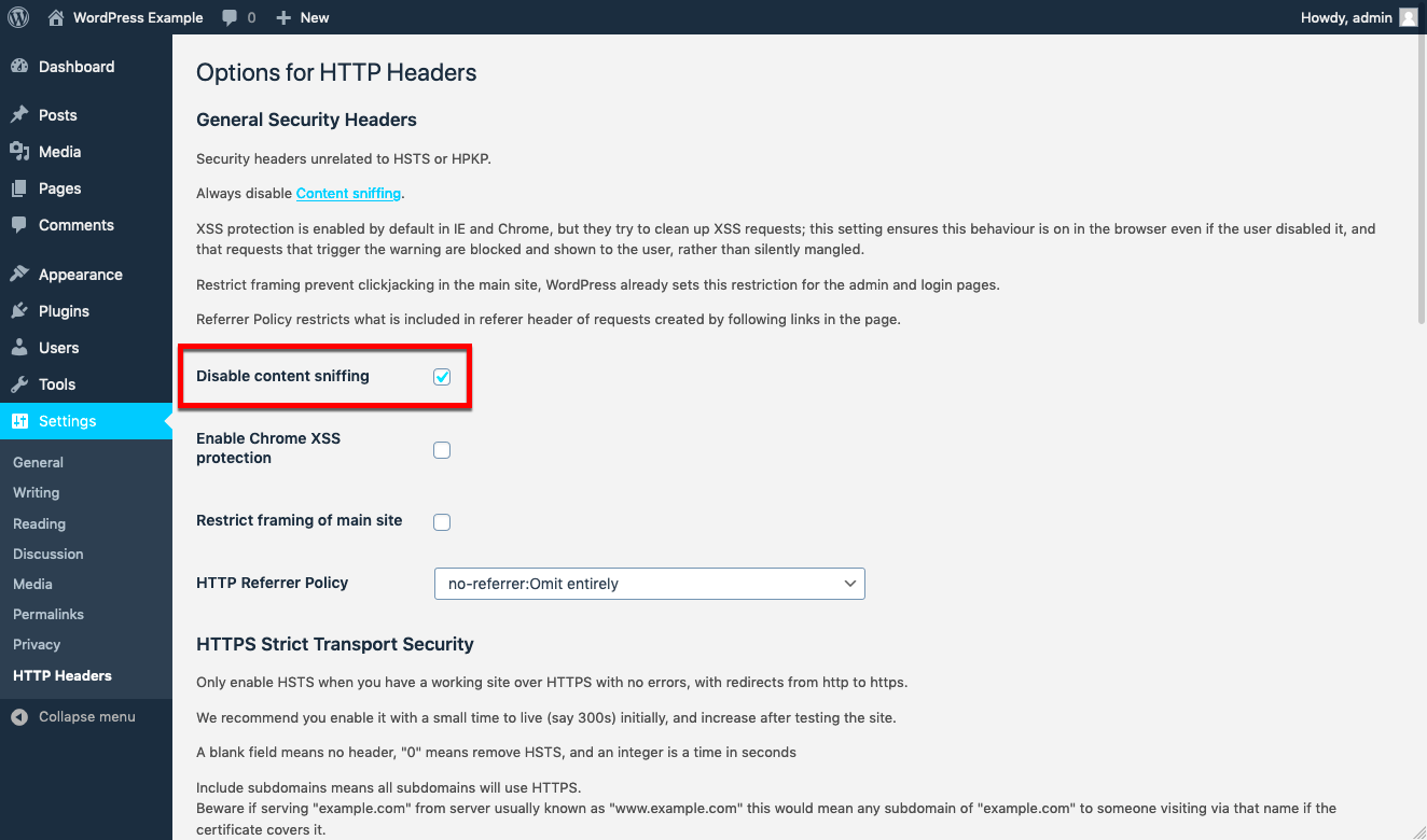 Disabling Content Sniffing in WordPress XContentTypeOptions 