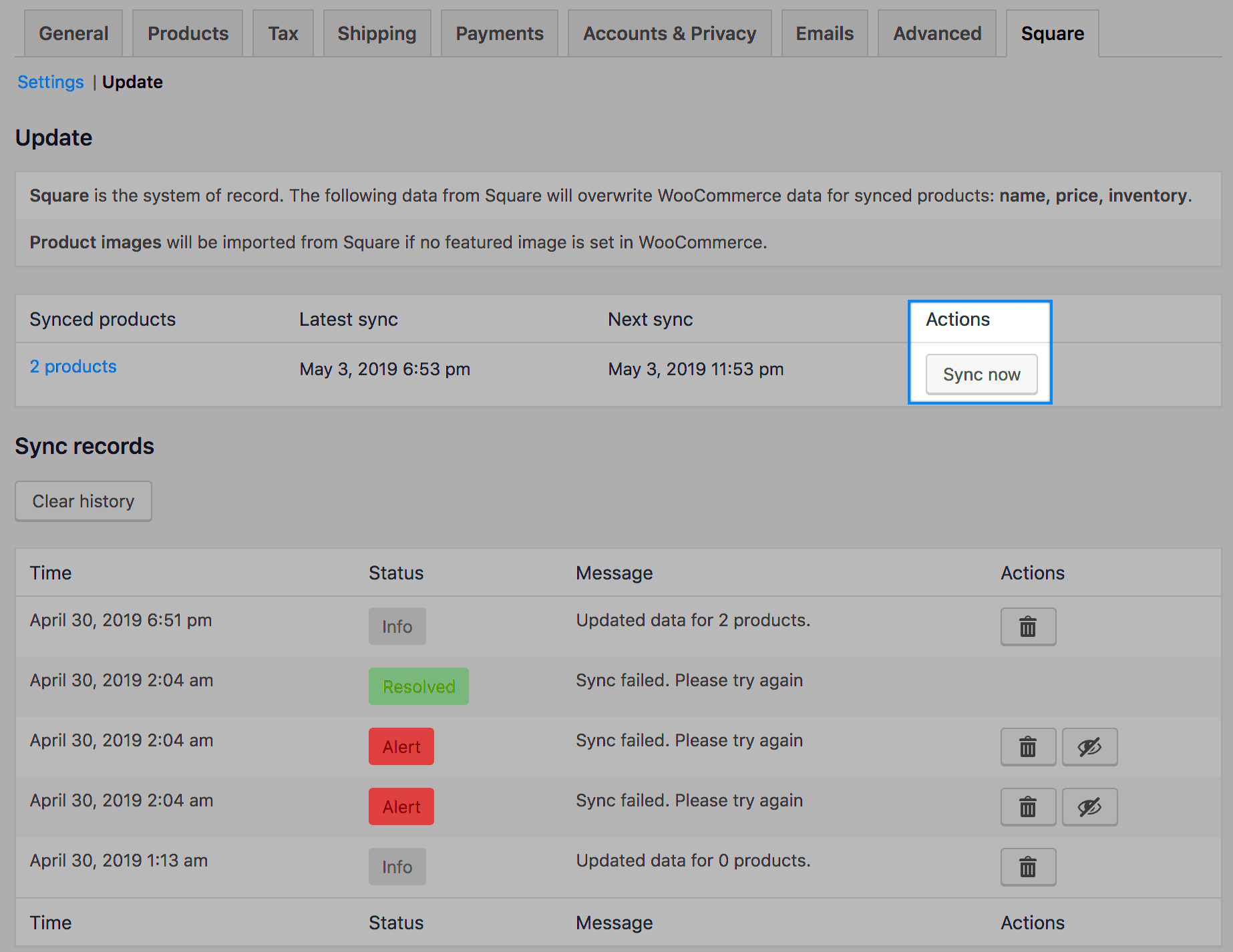 WooCommerce Square Sync Settings  WooCommerce