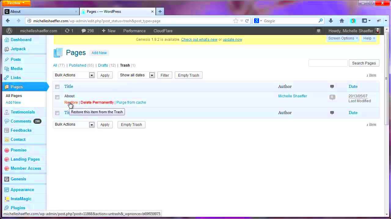 WordPress Tutorial How to Delete and Recover Pages  YouTube