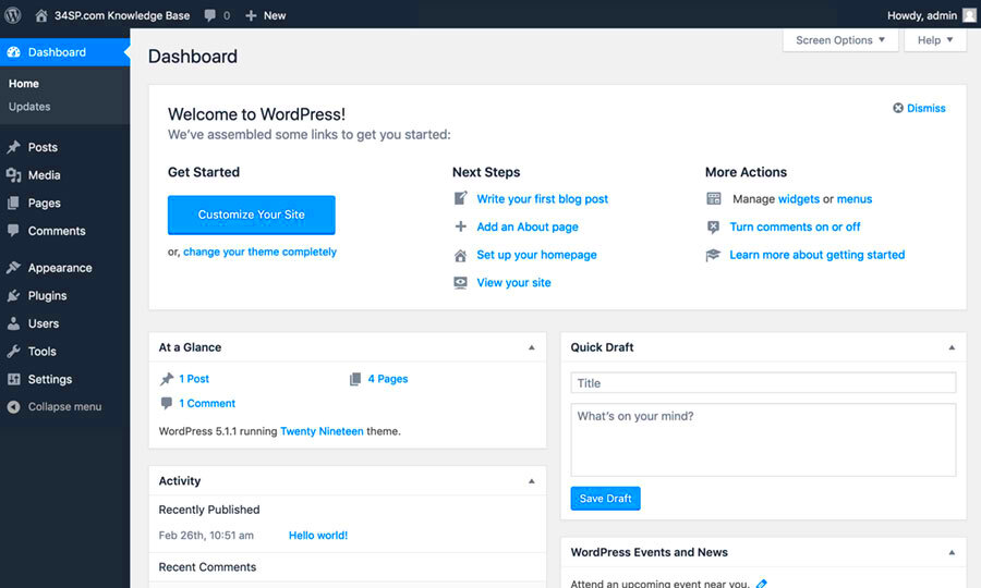 Getting started with the WordPress admin dashboard  Knowledge Base