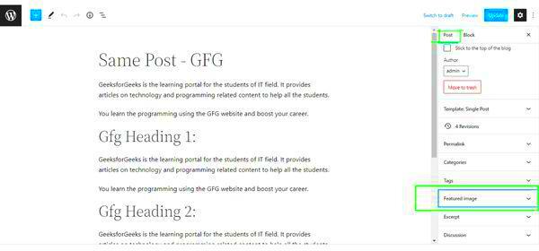 How to Add Featured Image in WordPress  GeeksforGeeks