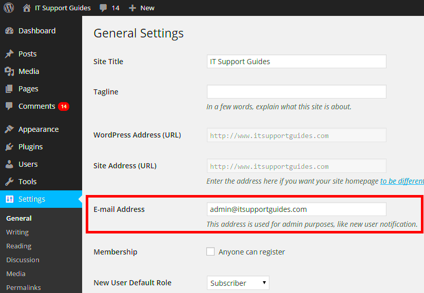 WordPress  how to change the From address for password reset and 