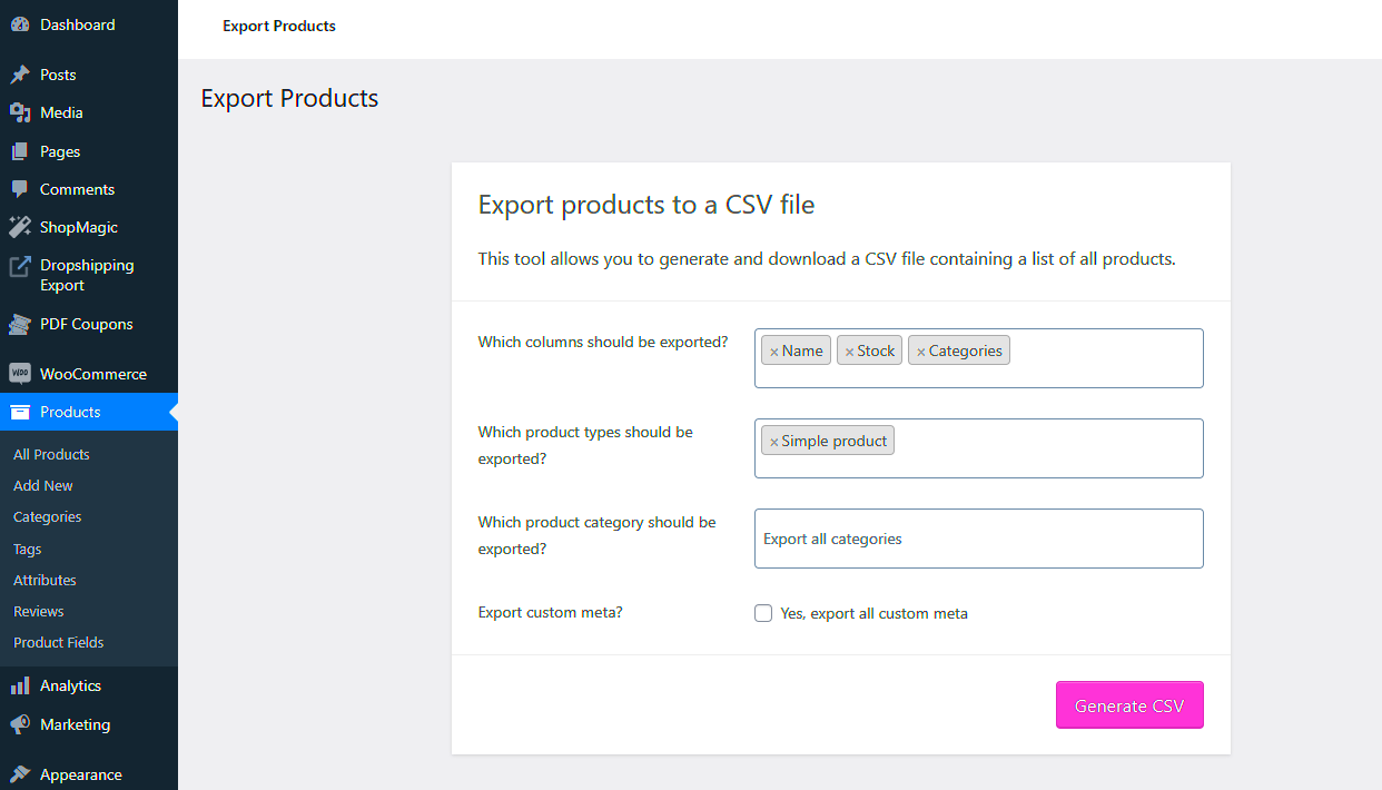 WooCommerce Export Products with product categories 3 ways