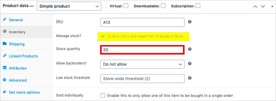 Update Inventory Data in WooCommerce