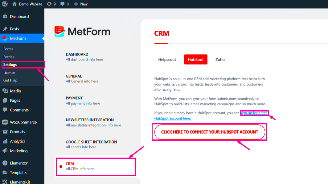 Metform Elementor Form Builder HubSpot Integration  Connect Them Today