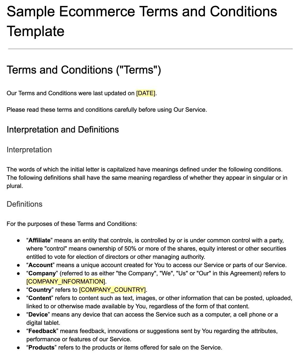 Terms And Conditions Template Ecommerce