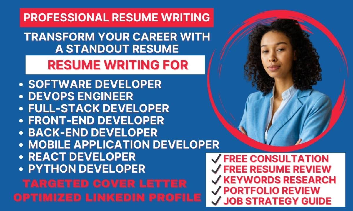 Write Software Developer Resume, Tech ATS Resume, Cover Letter, and Portfolio