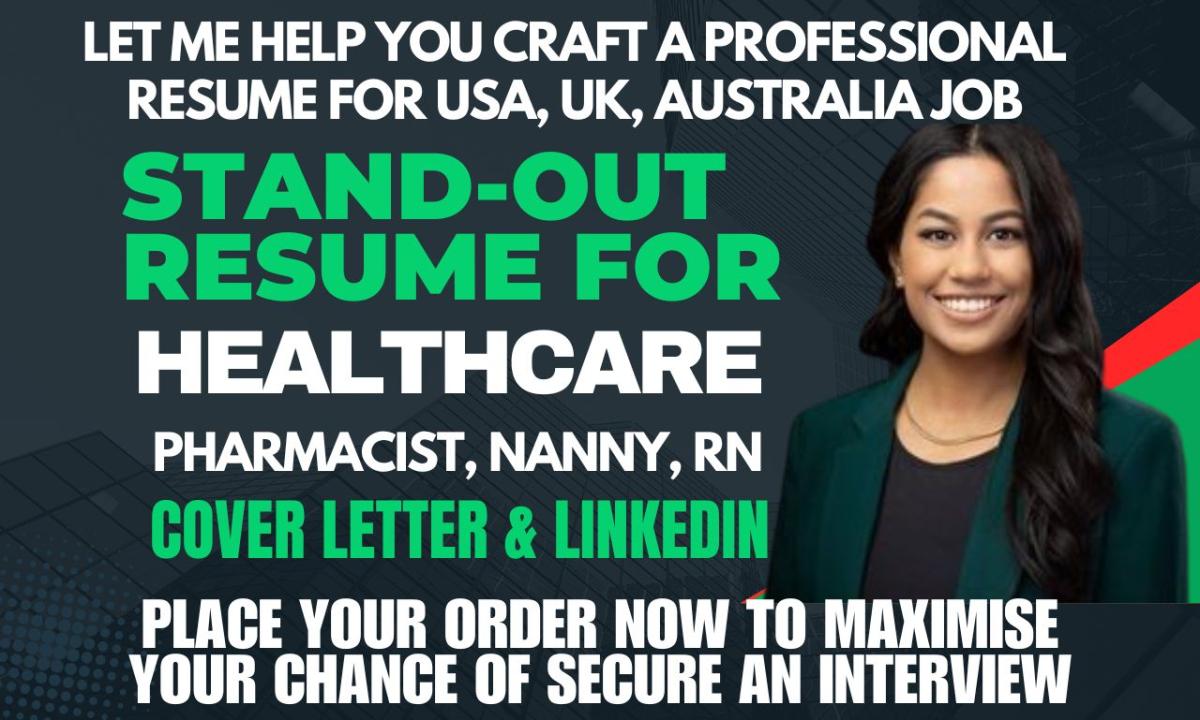 I Will Write a Professional Resume for Medical, Chemist, Healthcare, Dentist, Charge Nurse RN, and Midwife
