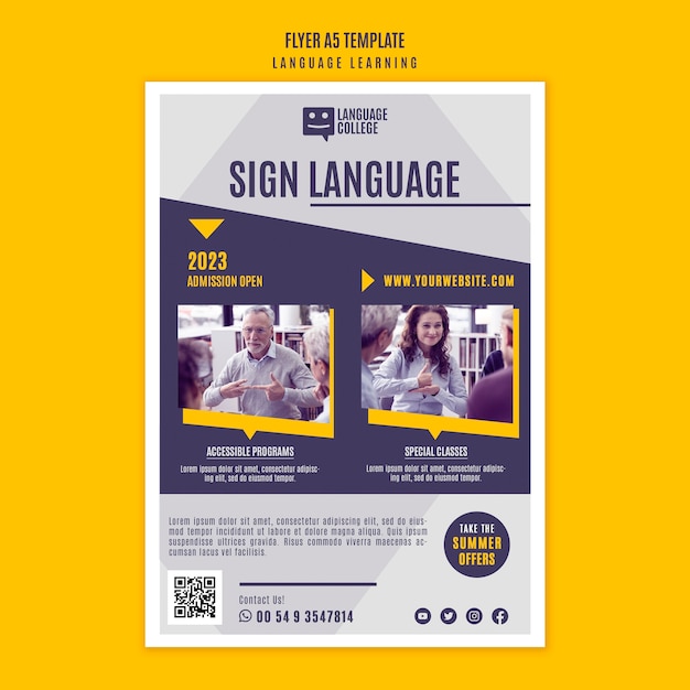 Flat Design Language Learning Poster Template – Free Download