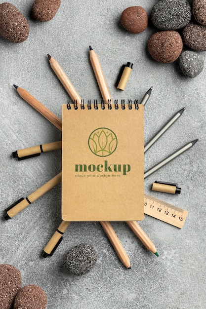 Flat Lay of Paper Stationery with Stones – Free Stock Photo, Download for Free