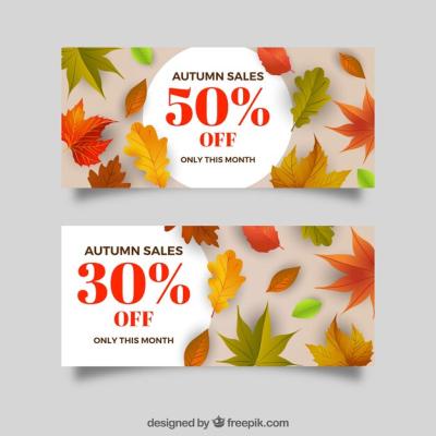 Autumn Sale Banners Featuring Flat Leaves – Free Download