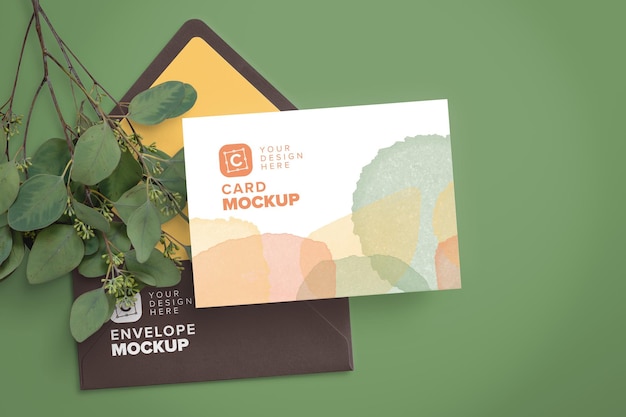 5x7in Card Mockup Featuring Envelope and Eucalyptus Branch – Free Download