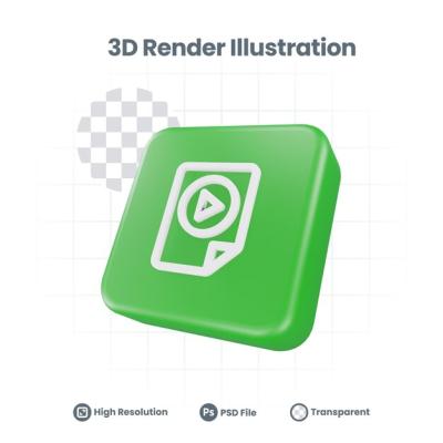 3D Render Music Video File Icon for Web, Mobile App & Social Media Promotion – Free Download