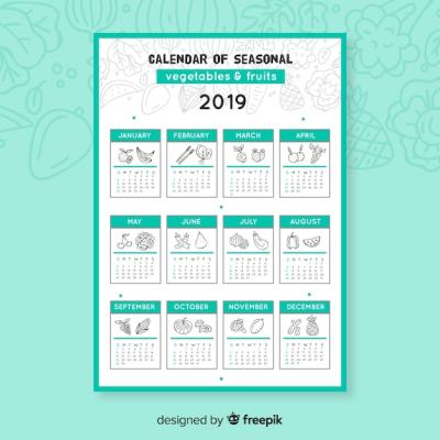 Doodle Seasonal Vegetables and Fruits Calendar – Free Download