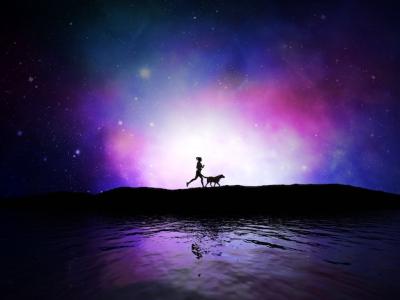 Female Jogging with Her Dog Against a Space Sky – Free Stock Photo, Download Free