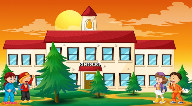 Children Outside School Scene – Free Stock Photo, Download for Free