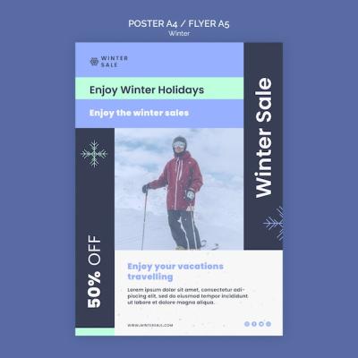 Winter Sale Flyer Template with Discount – Free Download, Download Free Stock Photo
