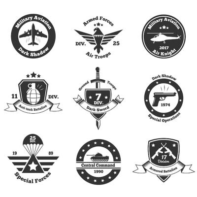Monochrome Military Emblems Set – Free Download Stock Photos
