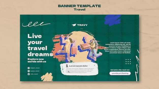 Flat Design Banner Travel Template – Free Download