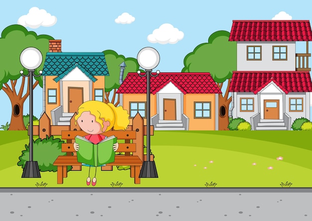 Charming Front House Scene Featuring a Girl Reading on a Bench – Free Stock Photo Download