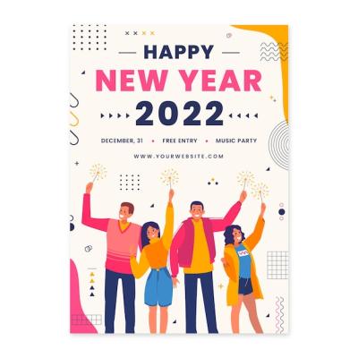 Hand Drawn Flat New Year Vertical Party Flyer Template – Free Download