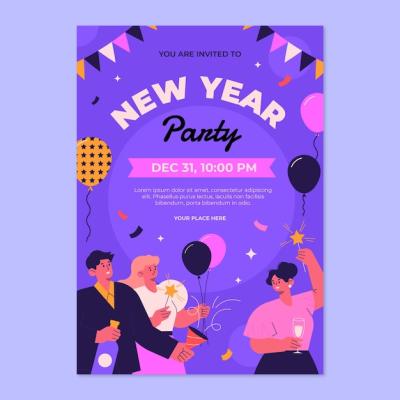 Flat New Year 2023 Invitation Template – Free Download