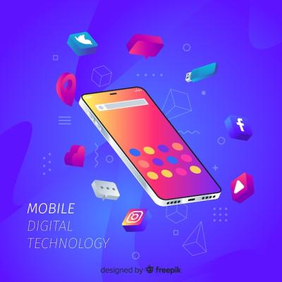 Isometric Mobile Phone Surrounded by Apps – Free Download