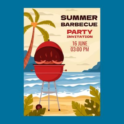 Hand Drawn Summer Barbecue Invitation on the Beach – Free Download