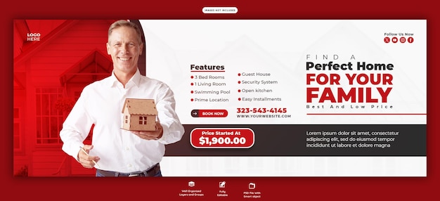 Real Estate House Property Facebook Cover Banner Template – Free Download