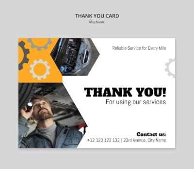 Mechanic Thank You Card Template Design – Free Download