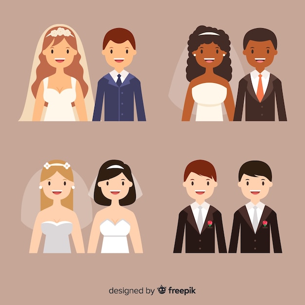 Wedding Couple Flat Design Collection – Free Stock Photo Download