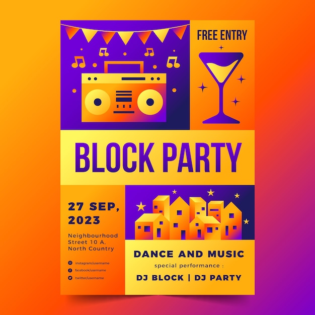 Gradient Block Party Poster Template – Free Download