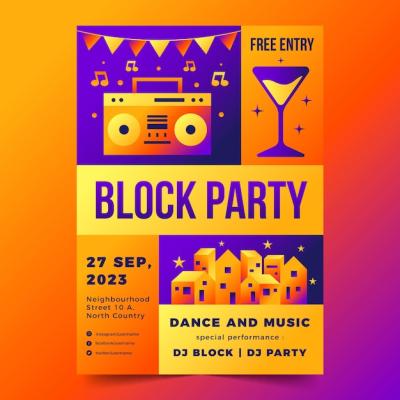 Gradient Block Party Poster Template – Free Download