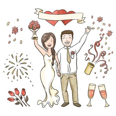 Hand Drawn Wedding Couples Celebrating – Free Download