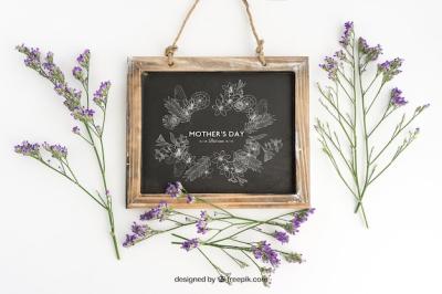 Blackboard Mockup Design with Flowers – Free Download