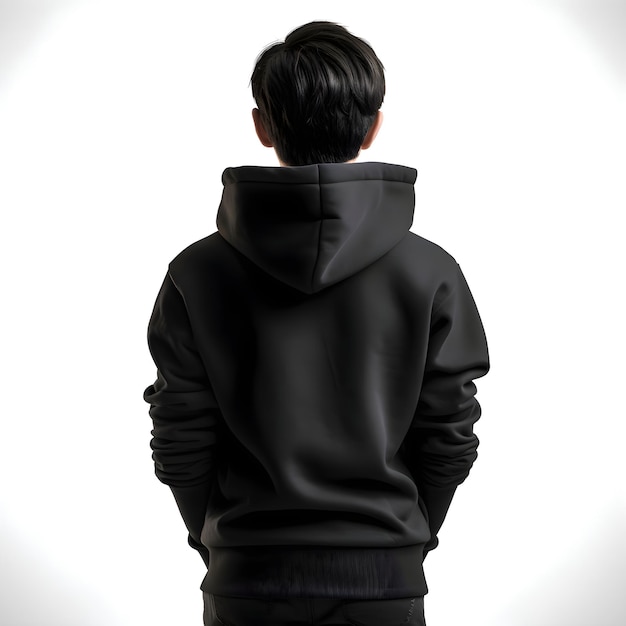 Back View of a Young Man in Black Hoodie Isolated on White Background – Free Stock Photo for Download