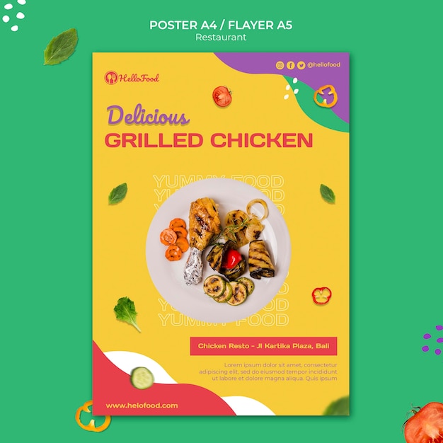 Restaurant Print Template Featuring Eye-Catching Photo – Free Download
