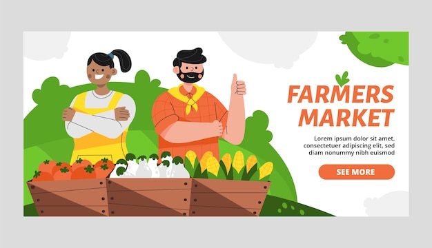 Hand Drawn Flat Design Farmers Market Banner – Free Download
