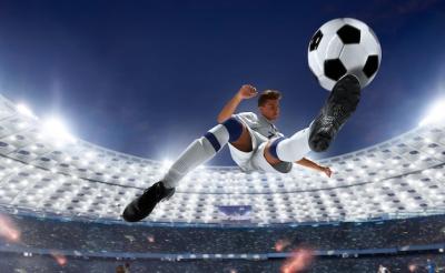 Action-Packed Soccer Players in a Professional Stadium – Free Download