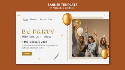DJ Party Banner Template Featuring People and Balloons – Free Download