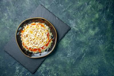 Delicious Mimosa Salad on Dark Blue Background – Free Download
