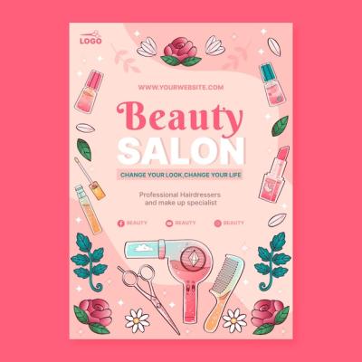 Beauty Salon Hand Drawn Vertical Poster Template – Free Download